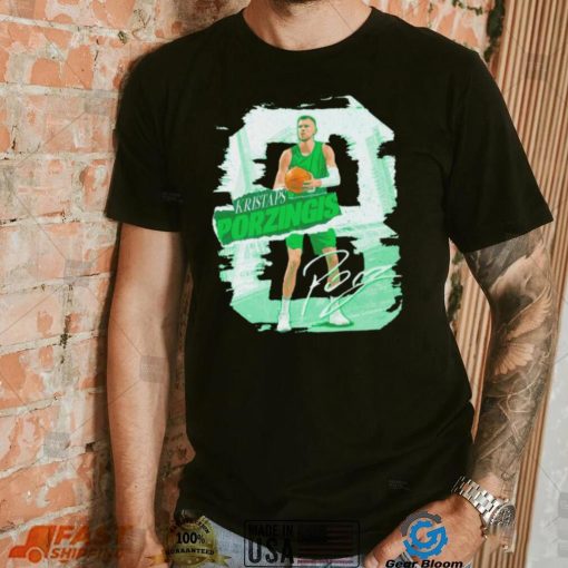 Kristaps Porzingis number 8 Boston Celtics basketball player pose rough shirt