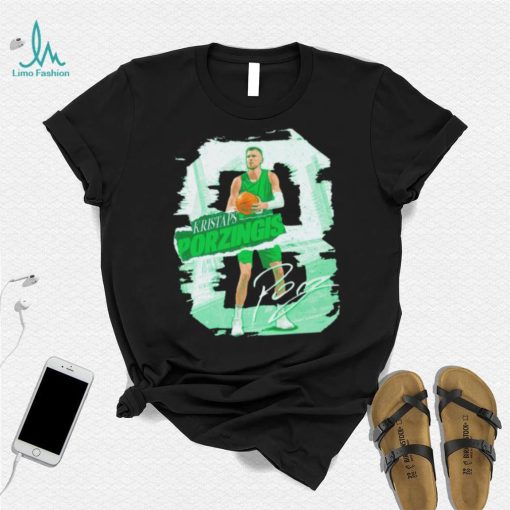 Kristaps Porzingis number 8 Boston Celtics basketball player pose rough shirt