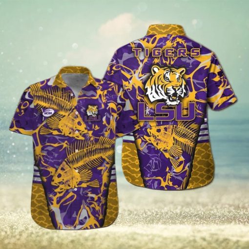 LSU Tigers Fishing Short Sleeve Button Up Tropical Hawaiian Shirt