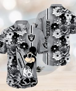 Las Vegas Raiders Surfboard Parttern Mickey Mouse Flower Hawaiian Shirt