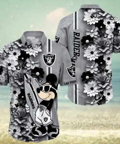 Las Vegas Raiders Surfboard Parttern Mickey Mouse Flower Hawaiian Shirt