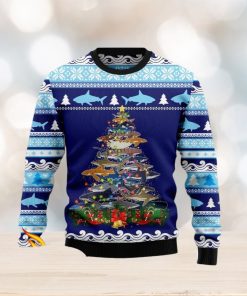 Lights Christmas Tree Santa Shark Christmas Ugly Sweater 3D