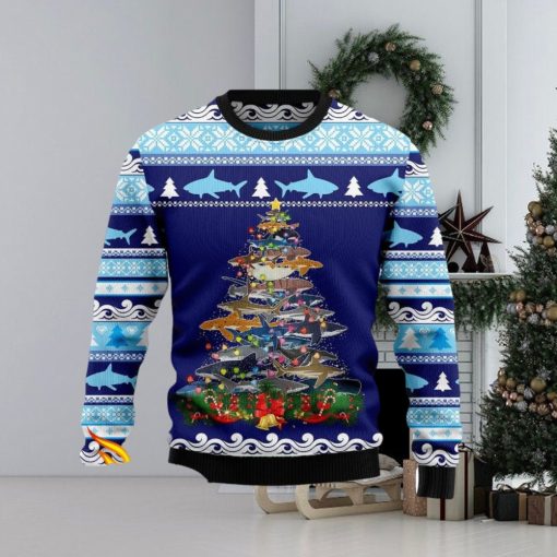 Lights Christmas Tree Santa Shark Christmas Ugly Sweater 3D