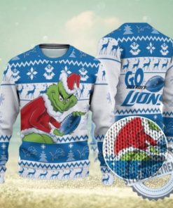 Lions Ugly Sweater Pine Trees And Reindeer Grinch Football Ugly Sweater American Football Ugly Sweater