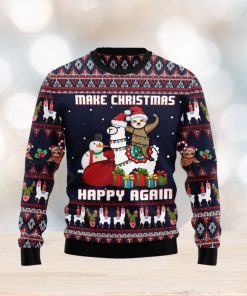 Llama Sloth Make Christmas Happy Again Ugly Christmas Sweater