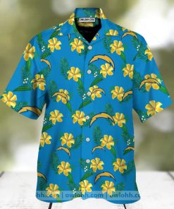 Los Angeles Chargers Bright Blue And Yellow Flowers Hawaiian Shirt