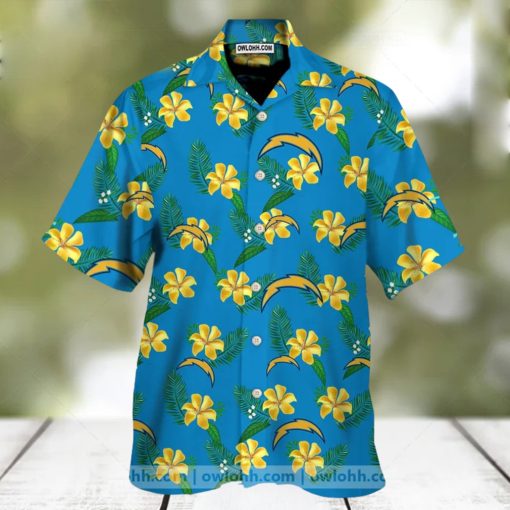 Los Angeles Chargers Bright Blue And Yellow Flowers Hawaiian Shirt