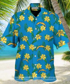 Los Angeles Chargers Bright Blue And Yellow Flowers Hawaiian Shirt