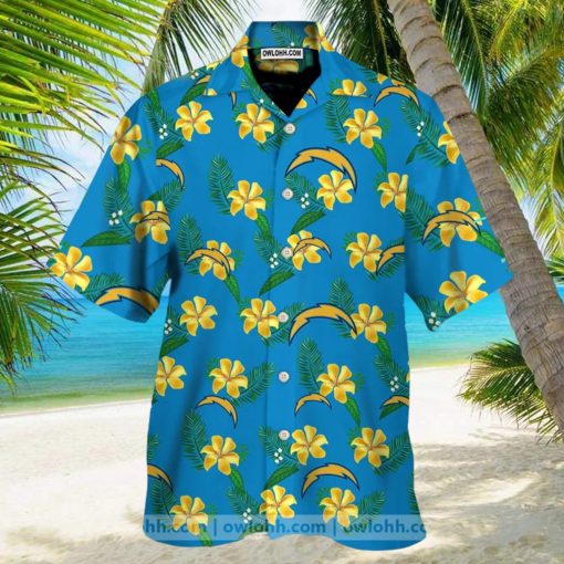 Los Angeles Chargers Bright Blue And Yellow Flowers Hawaiian Shirt