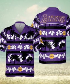 Los Angeles Lakers White Hibiscus Flower On Purple Background Print Hawaiian Shirt