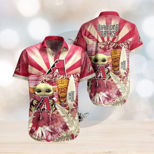 MLB Arizona Diamondbacks Red Gold Baby Yoda New Design Hawaiian Shirt