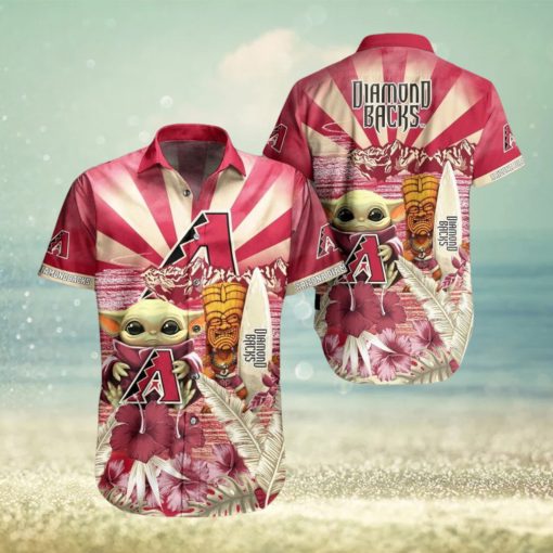 MLB Arizona Diamondbacks Red Gold Baby Yoda New Design Hawaiian Shirt