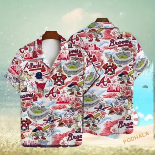 MLB Atlanta Braves Hawaiian Shirt Baseball Pattern, White Background Design