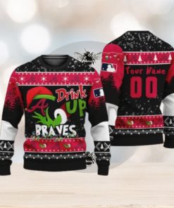 MLB Grinch Drink Up Atlanta Braves Customs Knitting Pattern Ugly Christmas Holiday Sweater