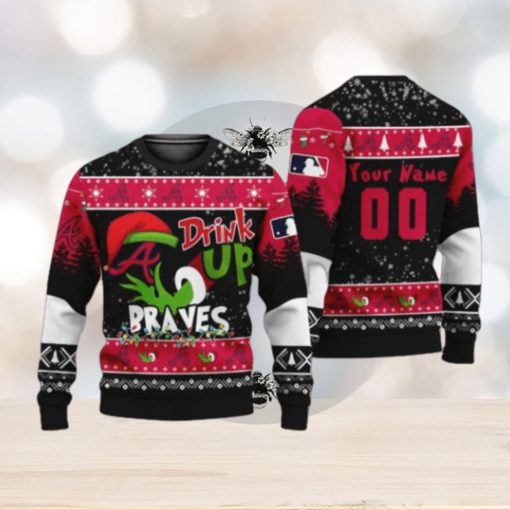 MLB Grinch Drink Up Atlanta Braves Customs Knitting Pattern Ugly Christmas Holiday Sweater