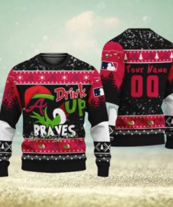 MLB Grinch Drink Up Atlanta Braves Customs Knitting Pattern Ugly Christmas Holiday Sweater