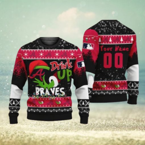 MLB Grinch Drink Up Atlanta Braves Customs Knitting Pattern Ugly Christmas Holiday Sweater