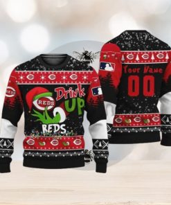 MLB Grinch Drink Up Cincinnati Reds Custom Ugly Christmas Sweaters