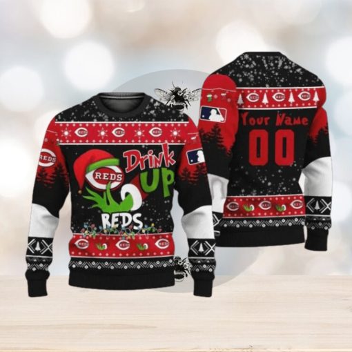 MLB Grinch Drink Up Cincinnati Reds Custom Ugly Christmas Sweaters