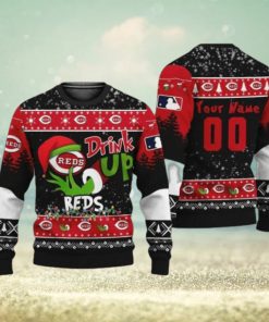 MLB Grinch Drink Up Cincinnati Reds Custom Ugly Christmas Sweaters