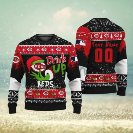 MLB Grinch Drink Up Cincinnati Reds Custom Ugly Christmas Sweaters