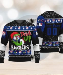 MLB Grinch Drink Up Texas Rangers Custom Ugly Christmas Sweater