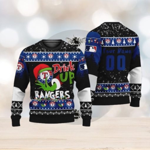 MLB Grinch Drink Up Texas Rangers Custom Ugly Christmas Sweater