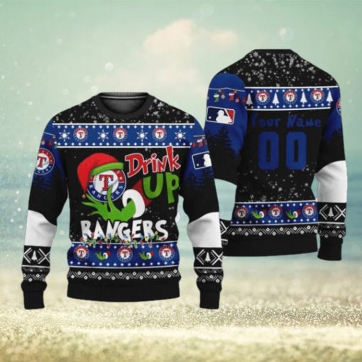 MLB Grinch Drink Up Texas Rangers Custom Ugly Christmas Sweater