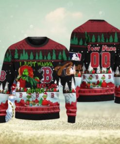 MLB I Just Wanna Boston Red Sox All Day Grinch Ugly Wool Sweater