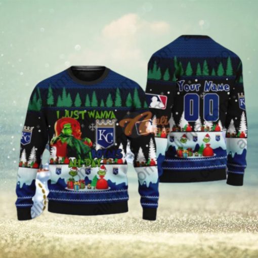 MLB I Just Wanna Kansas City Royals All Day Grinch Ugly Xmas Wool Knitted Sweater