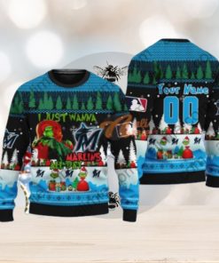 MLB I Just Wanna Miami Marlins All Day Grinch Knitting Pattern 3D Print Ugly Sweater