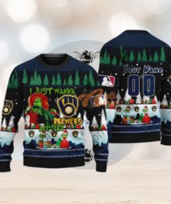 MLB I Just Wanna Milwaukee Brewers All Day Grinch Ugly Christmas Holiday Sweater