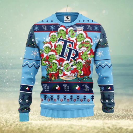 MLB Tampa Bay Rays Cute 12 Grinch Face Xmas Day Ugly Christmas Sweater Sport Fans Men And Women Christmas Gift