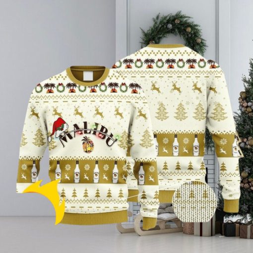 Malibu Rum Reindeer Snowy Night Christmas Ugly Sweater 3D