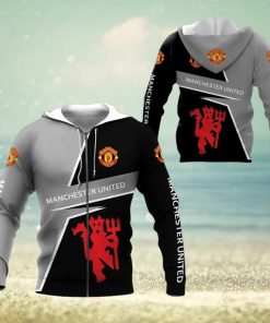 Manchester United Gray Black Zip Up Hoodie