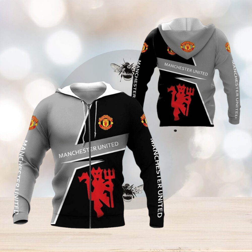 Manchester United Gray Black Zip Up Hoodie Manchester United Gray Black Zip Up Hoodie
