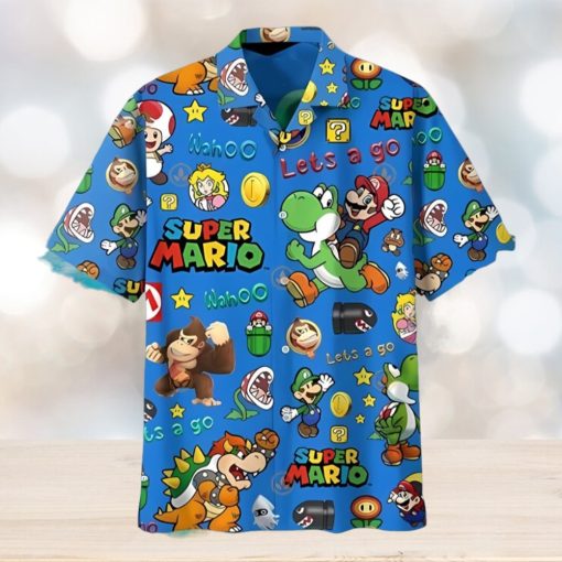 Mario Hawaiian Shirt Lets Go Blue Super Mario Best Hawaiian Shirts