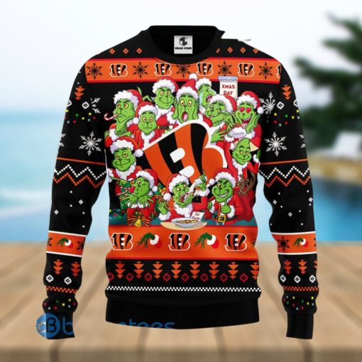 Men And Women Christmas Gift NFL Cincinnati Bengals Cute 12 Grinch Face Xmas Day 3D Ugly Christmas Sweater