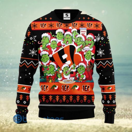 Men And Women Christmas Gift NFL Cincinnati Bengals Cute 12 Grinch Face Xmas Day 3D Ugly Christmas Sweater