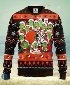 Men And Women Christmas Gift NFL Cleveland Browns Cute 12 Grinch Face Xmas Day 3D Ugly Christmas Sweater