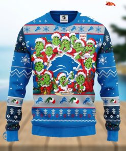 Men And Women Christmas Gift NFL Detroit Lions Cute 12 Grinch Face Xmas Day 3D Ugly Christmas Sweater