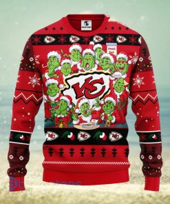 Men And Women Christmas Gift NFL Kansas City Chiefs Cute 12 Grinch Face Xmas Day 3D Ugly Christmas Sweater