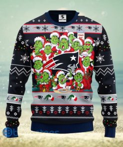 Men And Women Christmas Gift NFL New England Patriots Cute 12 Grinch Face Xmas Day 3D Ugly Christmas Sweater