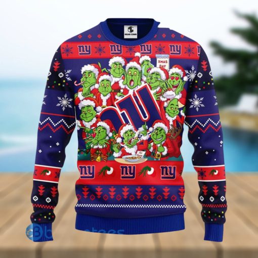 Men And Women Christmas Gift NFL New York Giants Cute 12 Grinch Face Xmas Day 3D Ugly Christmas Sweater