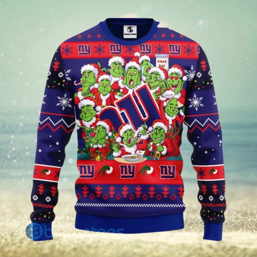 Men And Women Christmas Gift NFL New York Giants Cute 12 Grinch Face Xmas Day 3D Ugly Christmas Sweater