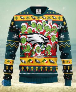 Men And Women Christmas Gift NFL Philadelphia Eagles Cute 12 Grinch Face Xmas Day 3D Ugly Christmas Sweater