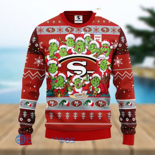 Men And Women Christmas Gift NFL San Francisco 49ers Cute 12 Grinch Face Xmas Day 3D Ugly Christmas Sweater