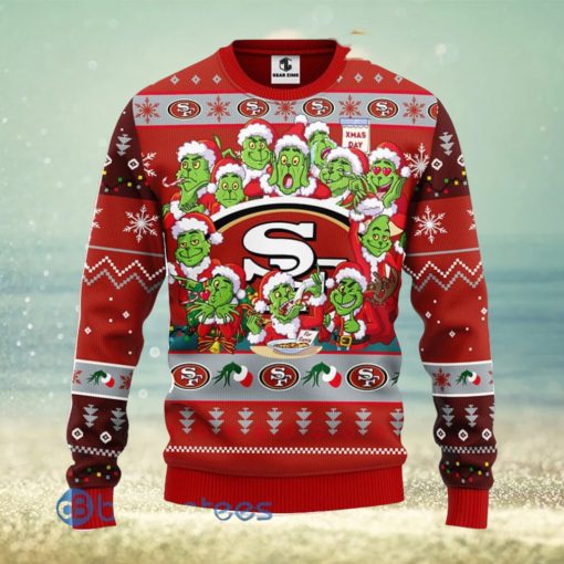 Men And Women Christmas Gift NFL San Francisco 49ers Cute 12 Grinch Face Xmas Day 3D Ugly Christmas Sweater
