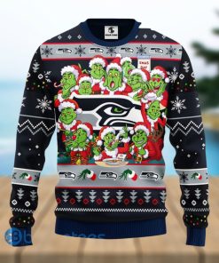 Men And Women Christmas Gift NFL Seattle Seahawks Cute 12 Grinch Face Xmas Day 3D Ugly Christmas Sweater