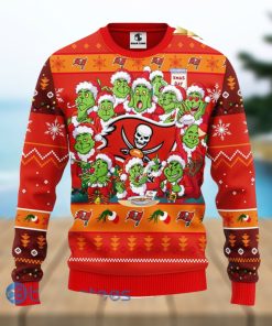 Men And Women Christmas Gift NFL Tampa Bay Buccaneers Cute 12 Grinch Face Xmas Day 3D Ugly Christmas Sweater